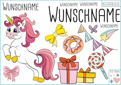 Kleckerliese DTF Bügelbild DIY Einhorn Set Tiere Wimpel Sterne Geschenk Herzen Namen Wunschname Personalisiert von Kleckerliese