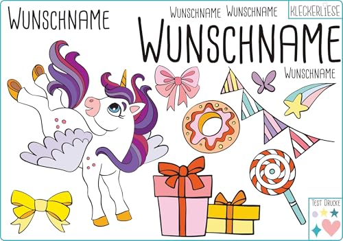 Kleckerliese DTF Bügelbild DIY Einhorn Set Tiere Wimpel Sterne Geschenk Herzen Namen Wunschname Personalisiert von Kleckerliese