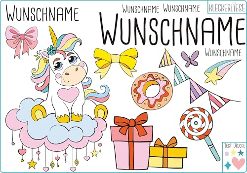 Kleckerliese DTF Bügelbild DIY Einhorn Set Tiere Wimpel Sterne Geschenk Herzen Namen Wunschname Personalisiert von Kleckerliese