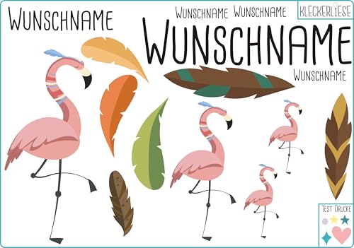 Kleckerliese DTF Bügelbild DIY Tiere Flamingo Set Federn Namen Wunschname Personalisiert von Kleckerliese