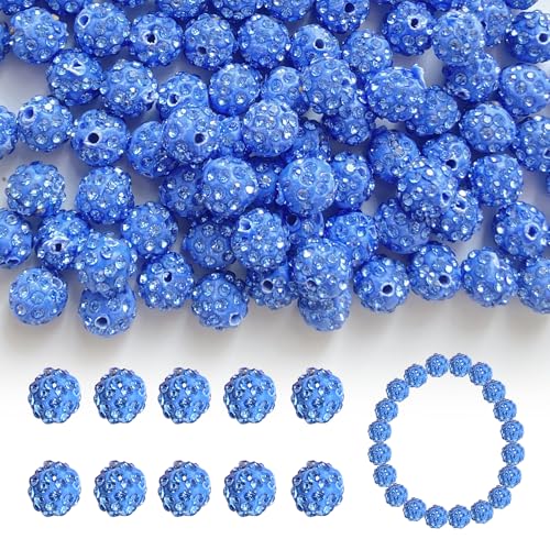 Kleeblatt Strass-Perlen zur Schmuckherstellung, 100 Stück, 10 mm, Ton, Kristall, Abstandshalter, Bubblegum, Discokugel, bunte Glitzer-Perlen, runde Perlen für Armbänder, Blau von Kleeblatt