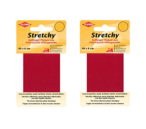 Bügel Flicken Aufbügelflicken Marke Kleiber Stretchy 100% Polyester 2er Set Reparatur Flicken für Stretchstoffe 2 Flicken a 40cm x 6 cm Dehnbar Rot von Kleiber