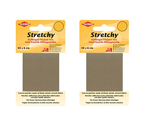 Bügel Flicken Aufbügelflicken Marke Kleiber Stretchy 100% Polyester 2er Set Reparatur Flicken für Stretchstoffe 2 Flicken a 40cm x 6 cm Dehnbar Beige von Kleiber