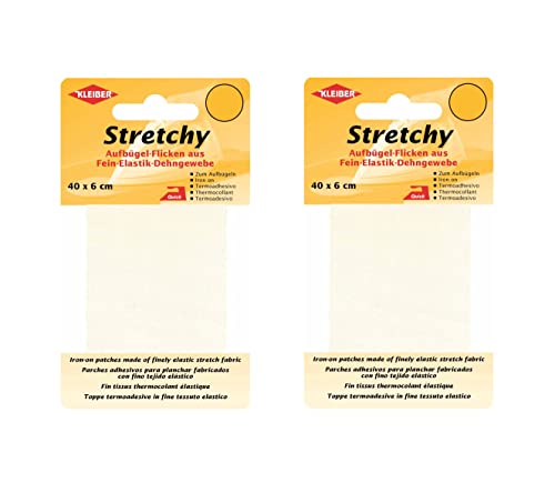 Bügel Flicken Aufbügelflicken Marke Kleiber Stretchy 100% Polyester 2er Set Reparatur Flicken für Stretchstoffe 2 Flicken a 40cm x 6 cm Dehnbar Creme von Kleiber