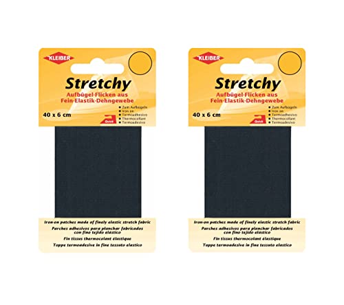 Bügel Flicken Aufbügelflicken Marke Kleiber Stretchy 100% Polyester 2er Set Reparatur Flicken für Stretchstoffe 2 Flicken a 40cm x 6 cm Dehnbar Dunkelblau von Kleiber