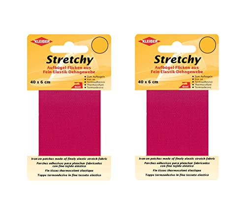 Bügel Flicken Aufbügelflicken Marke Kleiber Stretchy 100% Polyester 2er Set Reparatur Flicken für Stretchstoffe 2 Flicken a 40cm x 6 cm Dehnbar Pink von Kleiber