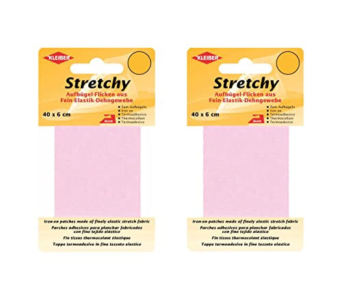 Bügel Flicken Aufbügelflicken Marke Kleiber Stretchy 100% Polyester 2er Set Reparatur Flicken für Stretchstoffe 2 Flicken a 40cm x 6 cm Dehnbar Rosa von Kleiber