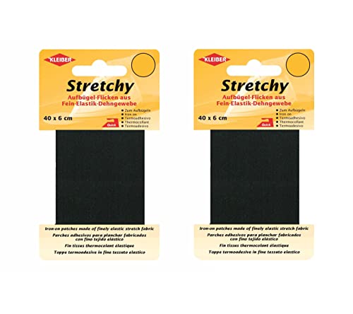 Bügel Flicken Aufbügelflicken Marke Kleiber Stretchy 100% Polyester 2er Set Reparatur Flicken für Stretchstoffe 2 Flicken a 40cm x 6 cm Dehnbar Schwarz von Kleiber