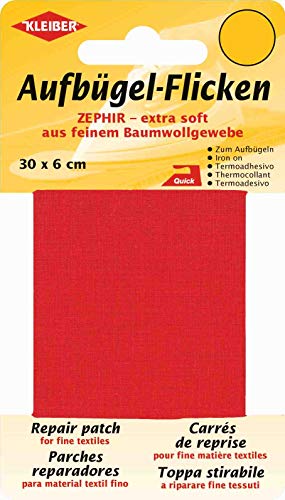 Kleiber 30 x 6 cm Extra weiches, feines Baumwollausbesserungsband zum Aufbügeln, rot von Kleiber