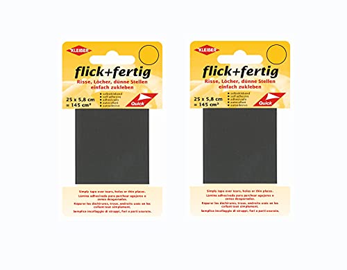 Kleiber 2er Set Flicken Flick+Fertig Grau 2x145 cm² Selbstklebend Reparatur Nylon Camping Freizeit 25 x 5,8 cm von Kleiber