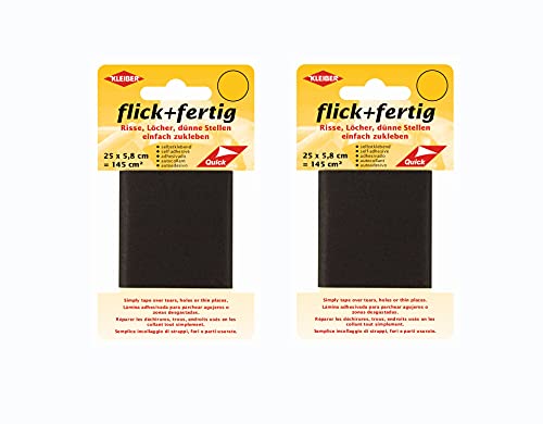 Kleiber 2er Set Flicken Flick+Fertig Schwarz 2x145 cm² Selbstklebend Reparatur Nylon Camping Freizeit 25 x 5,8 cm von Kleiber