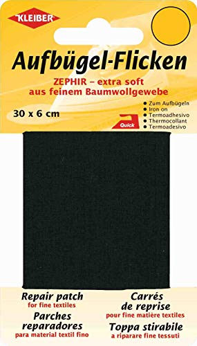 Kleiber 30 x 6 cm Extra weiches, feines Baumwollausbesserungsband zum Aufbügeln, schwarz von Kleiber