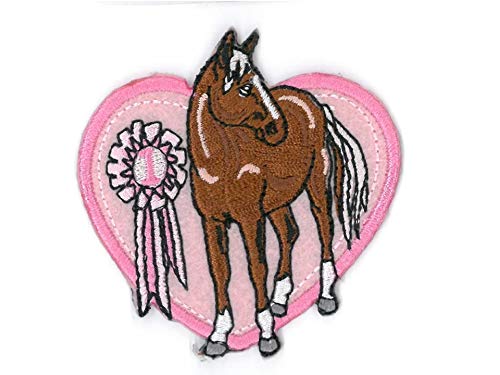 Kleiber Bügelbild Patch Applikation zum Aufbügeln Herz rosa mit Pferd 6,3 x 6,3 cm von Kleiber