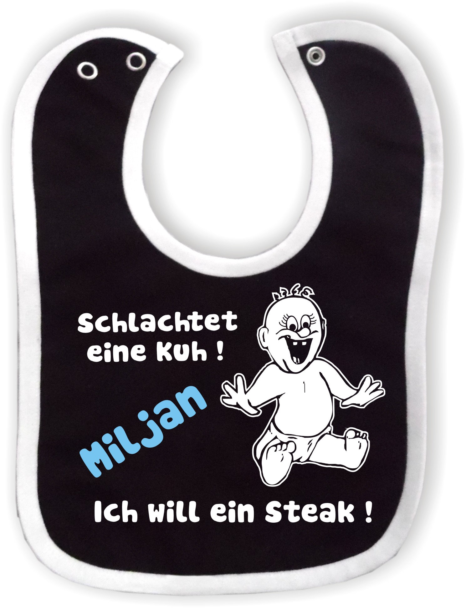 Baby Lätzchen Mit Farbigen Saum Personalisiert Ich Will Ein Steak von KleinerFratzStore