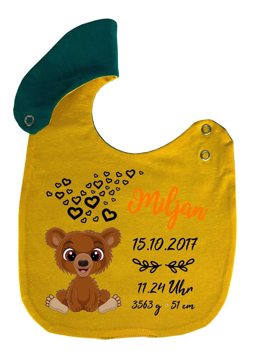 Wende Lätzchen Multicolor Cute Bär Personalisiert Mit Geburtsdaten von KleinerFratzStore