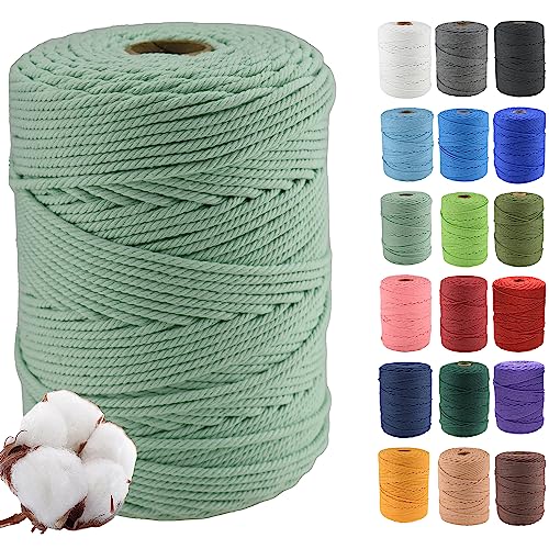 Klhamky 3mm×500m Natur Macrame Baumwollkordel - Baumwoll-Macrame-Seil, 4-fach verdrillt aus 100% natürlicher Baumwolle für handgemachte Wandbehänge, DIY, Basteln, Stricken von Klhamky