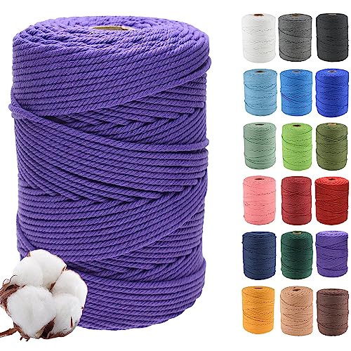 Klhamky 3mm×500m Natur Macrame Baumwollkordel - Baumwoll-Macrame-Seil, 4-fach verdrillt aus 100% natürlicher Baumwolle für handgemachte Wandbehänge, DIY, Basteln, Stricken von Klhamky