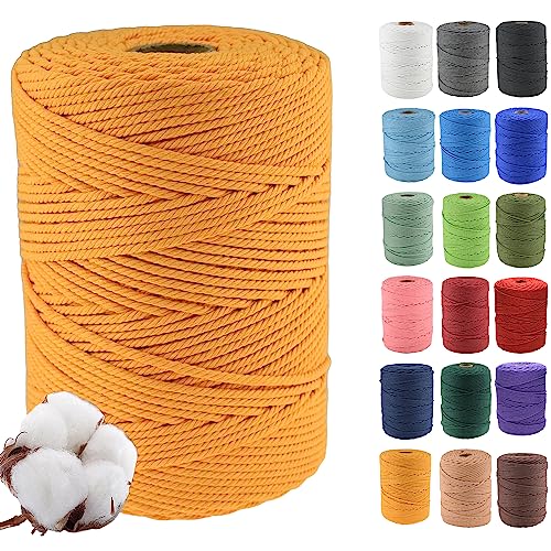 Klhamky 4mm×300m Natur Macrame Baumwollkordel - Baumwoll-Macrame-Seil, 4-fach verdrillt aus 100% natürlicher Baumwolle für handgemachte Wandbehänge, DIY, Basteln, Stricken von Klhamky