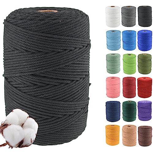 Klhamky 4mm×300m Natur Macrame Baumwollkordel - Baumwoll-Macrame-Seil, 4-fach verdrillt aus 100% natürlicher Baumwolle für handgemachte Wandbehänge, DIY, Basteln, Stricken von Klhamky