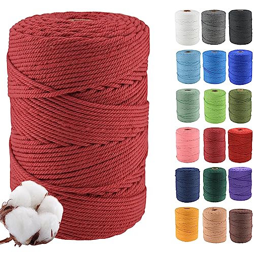 Klhamky 4mm×300m Natur Macrame Baumwollkordel - Baumwoll-Macrame-Seil, 4-fach verdrillt aus 100% natürlicher Baumwolle für handgemachte Wandbehänge, DIY, Basteln, Stricken von Klhamky