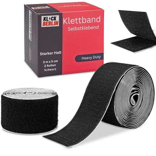 Klettband Selbstklebend Extra Stark 5 cm x 3 m | Klett klebt auf vielen Flächen | Klettverschluss | 50mm breit, 3 Meter lang | Schwarz Klick Berlin von Klick Berlin