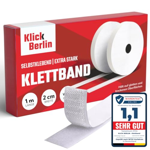 Klick Berlin Klettband Selbstklebend | 2 cm schmales Klettband | Klett Klebeband klebt auf vielen Flächen | Klettverschluss | 20mm breit, 1 Meter lang von Klick Berlin