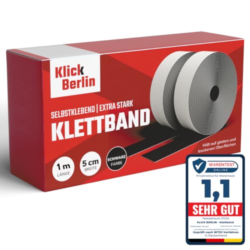 Klick Berlin Klettband Selbstklebend Extra Stark 5 cm breit | Klett Klebeband klebt auf vielen Flächen | Klettverschluss | 50mm breit, 1 Meter lang von Klick Berlin