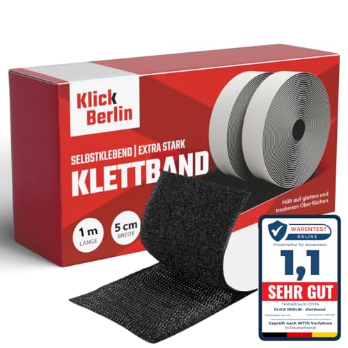 Klick Berlin Klettband Selbstklebend Extra Stark 5 cm breit | Klett Klebeband klebt auf vielen Flächen | Klettverschluss | 50mm breit, 1 Meter lang von Klick Berlin