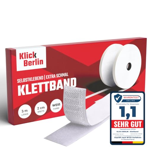 Klick Berlin Klettband Selbstklebend Klett klebt auf vielen Flächen (Weiß, 20mm / 3m) von Klick Berlin