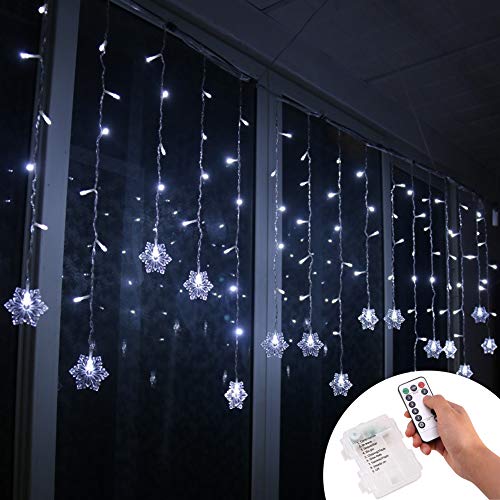 Klighten LED Lichtervorhang 96 LED Lichterkette wasserdicht für Fenster, Garten, Haus, Schneeflocke LED String Licht, IR Fernbedienung LED Lichterkette - Kaltes Weiß von Klighten