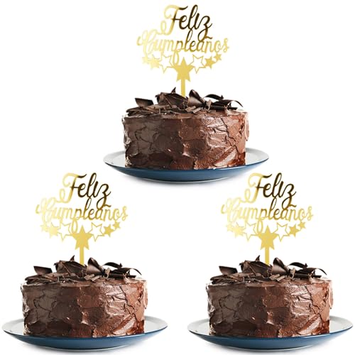 3 Stück Happy Birthday Tortenaufsatz Feliz cumpleaños a ti Topper Happy Acryl Spiegel Geburtstag Kuchen Dekoration Geburtstag Party Dekoration Geschenk Plugin von Klionjor