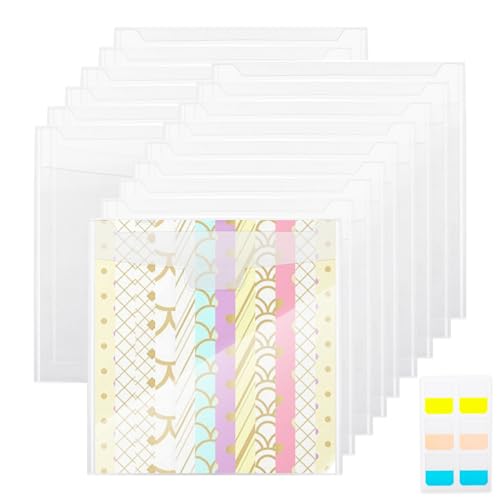 Klmnop 15 Stück 30,5 x 30,5 cm Scrapbook-Papier-Organizer, Scrapbook-Papierhalter mit 10 Blatt Haftindex-Tabs, transparente Ordner mit Dichtungsdesign für Scrapbook-Papier, Vinyl-Papier (transparent) von Klmnop