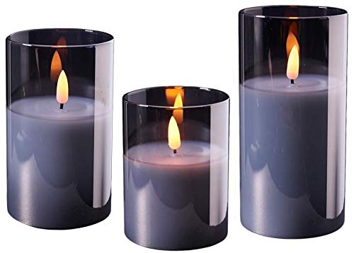 Wunderschöne LED Kerzen im Glas - 3er Set - Timer - Hochwertig & Realistisch - Kerzenset (Grau) von Klocke Dekorationsbedarf