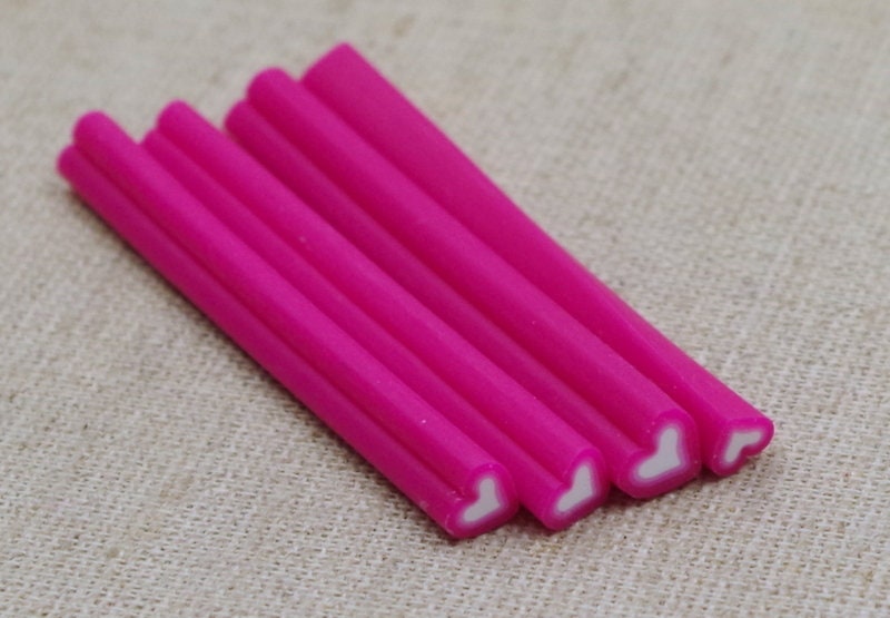 4 Polymer Clay Sticks Herz Pink - Nail Art Muster von Klunkerinsel