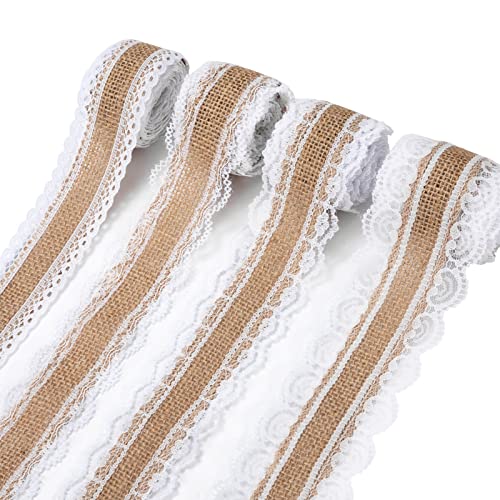 Juteband mit Spitze Vintage Spitzenband Natürliche Spitzenbordüre für Geschenkverpackung Hochzeit DIY Basteln Hausdeko (4 Stück, 2 Meter) von Kmbcove