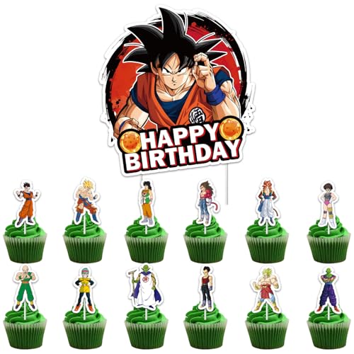 49 Stück Goku Cupcake Toppers, Cartoon Geburtstag Tortendeko, Cake Topper Geburtstag Partydekorationen, Goku Kuchen Tortendeko, für Geburtstag Party Kinder von Kmjxsm