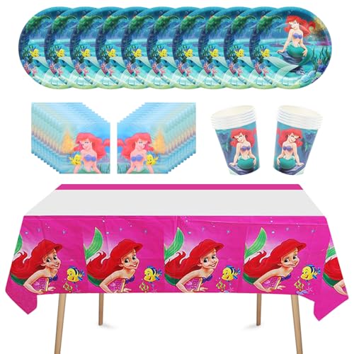 Meerjungfrau Geburtstag Geschirr Set, 41PCS Meerjungfrau Partygeschirr Set, Meerjungfrau Kindergeburtstag Deko, Party Pappteller Set Servietten Pappbecher Tischdecke-10 Gäste von Kmjxsm