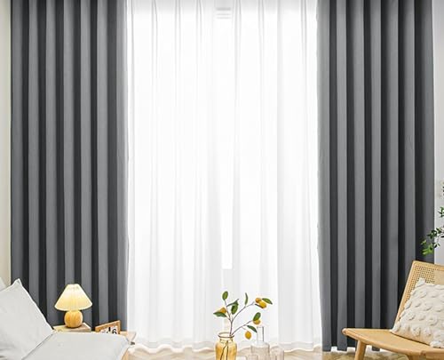 KnSam 2er Set Dunkel Grau Verdunkelungsvorhang Kinder, Fenster Vorhänge Einfarbig, Polyester Ösen Wohnzimmer Vorhang Fenstervorhänge Schlafzimmer, Jeder B 86 x H 214cm von KnSam