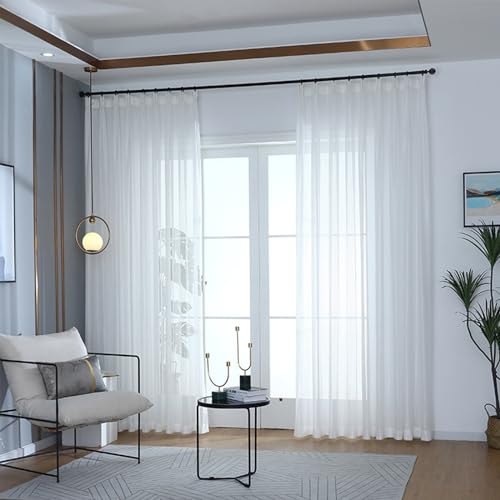 KnSam 2er Set Weiß Transparente Vorhang, Halbtransparent Vorhang Voile Geometrisch, Polyester Ösen Vorhänge für Deko Wohnzimmer Schlafzimmer, Jeder B 137 x H 244cm von KnSam