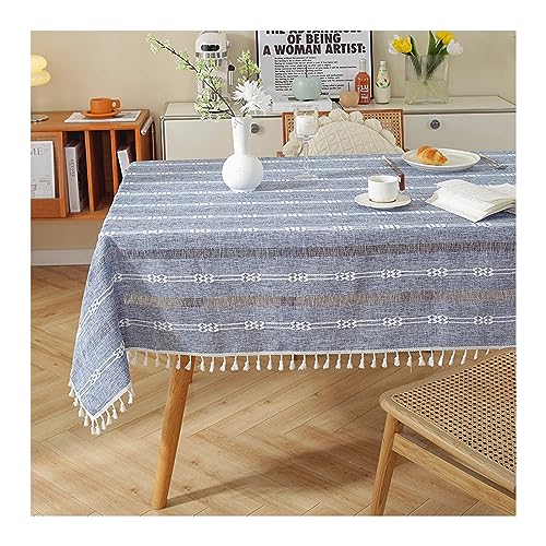 KnSam Tischtücher Blau, Streifen mit Quaste Tischwäsche Polyester Abwaschbare Tischdecke Biertisch Abwaschbar für Esszimmer, Garten, Party, Hochzeiten oder Haushalt, 110x110CM von KnSam