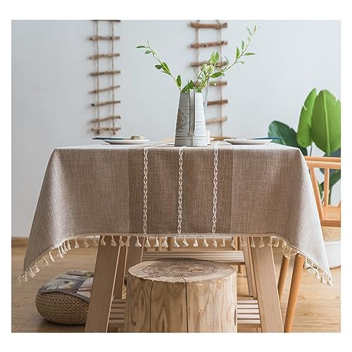 KnSam Tischtücher Kaffee, Streifen mit Quaste Tischwäsche Polyester Tischtuch Vintage Tischschutz Geeignet für Home Küche Dekoration, Verschiedene Größen, 140x200CM von KnSam