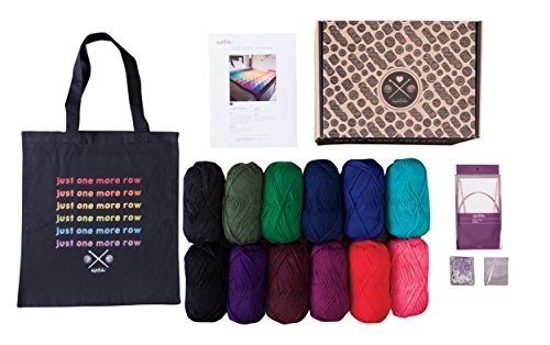 Knit Picks Hue Shift Afghanisches Strickmuster-Projekt, komplettes Set (Jewel) – inklusive Tragetasche, Rundstricknadeln, 12 Knäuel Sportgewichtsgarn, Maschenmarkierern und Tapisserie-Nadeln von Knit Picks