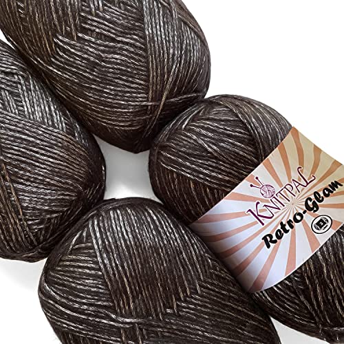 Retro-Glam Metallic Glamour Sheen Garn, Jewel-Ton, Extra Soft & Shiny for Knitting and Crocheting, Chainette, Bulk Size 4 Strümpfe, 400 g, 3 DK Weight/Light Worsted (Black Chrom) von KnitPal