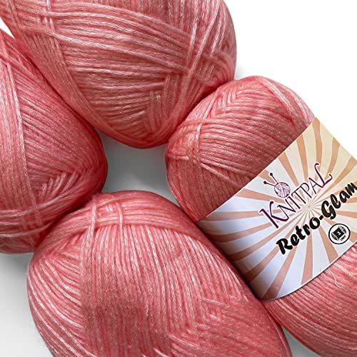 Retro-Glam Metallic Sparkle Garn, super weich und glänzend zum Stricken und Häkeln, Großgröße 4 Knäuel, 400 g, 3 DK Gewicht (Pearl Pink) von KnitPal