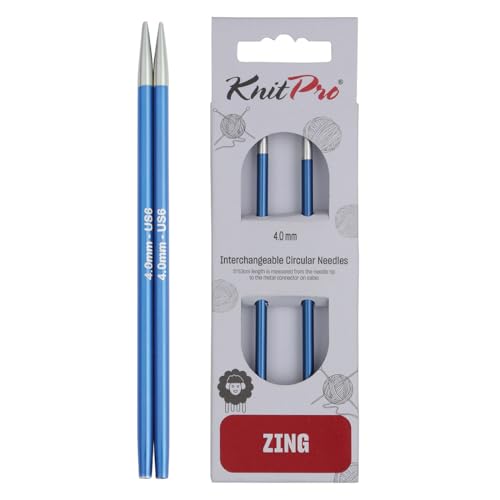 KnitPro wechselbare Nadelspitzen ZING kurz, 4,00mm Austauschbare Strickspitzen, Aluminium, Blau, 8.7cm / 4mm von KnitPro