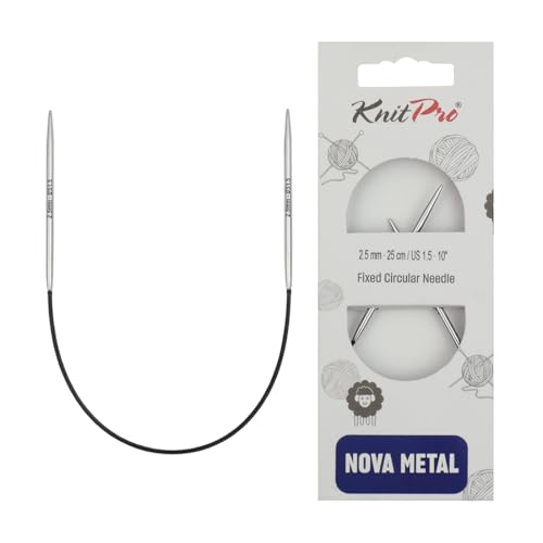 KnitPro Nova Metal: Knitting Pins: Circular: Fixed: 25cm x 2.50mm, Metall, Silver, 25cm x 2.5mm von KnitPro