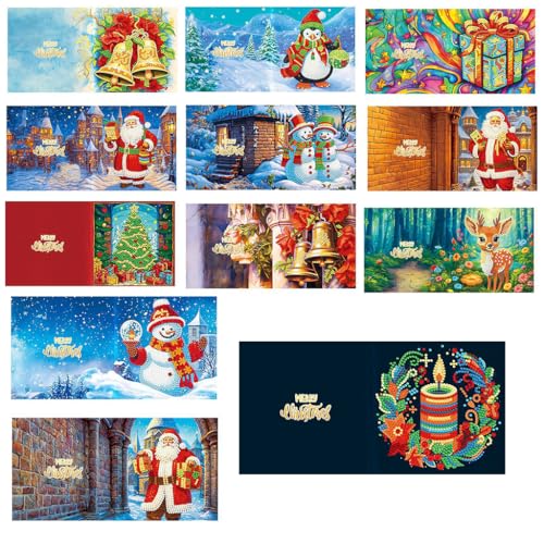 12 Packs Diamond Art Christmas Cards,Christmas Crafts Card Making Kits for Adults 30cm X 15cm (Christmas Bell) von Knitluxe