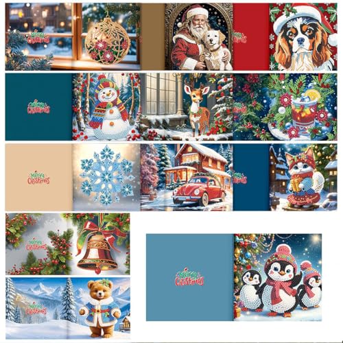 12 Packs Diamond Art Christmas Cards,Christmas Crafts Card Making Kits for Adults 30cm X 15cm (Christmas Bells Cat Dog B) von Knitluxe