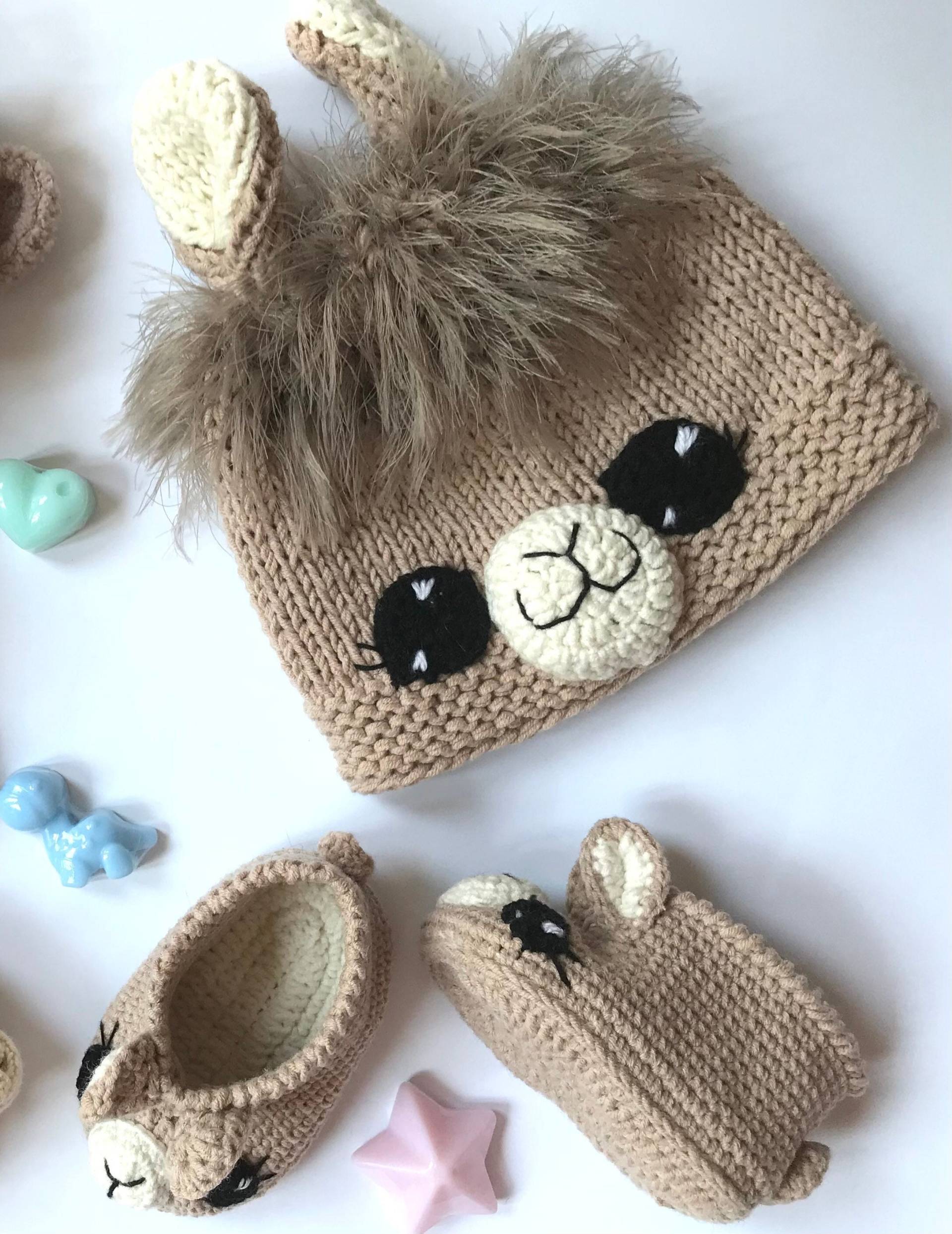 Lama-Set, Schwangerschaftsgeschenk Für Mama, Beste Neugeborenen-Schuh-Lama-Box, Werdende Mama-Set, Frischgebackene Eltern, Glückwünsche von KnittedAnimalsHats