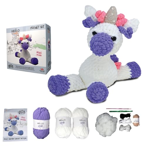 KNITTY CRITTERS - Grace Unicorn | Häkelset enthält sehr dickes Garn | weiche, kuschelige Oberfläche von Knitty Critters